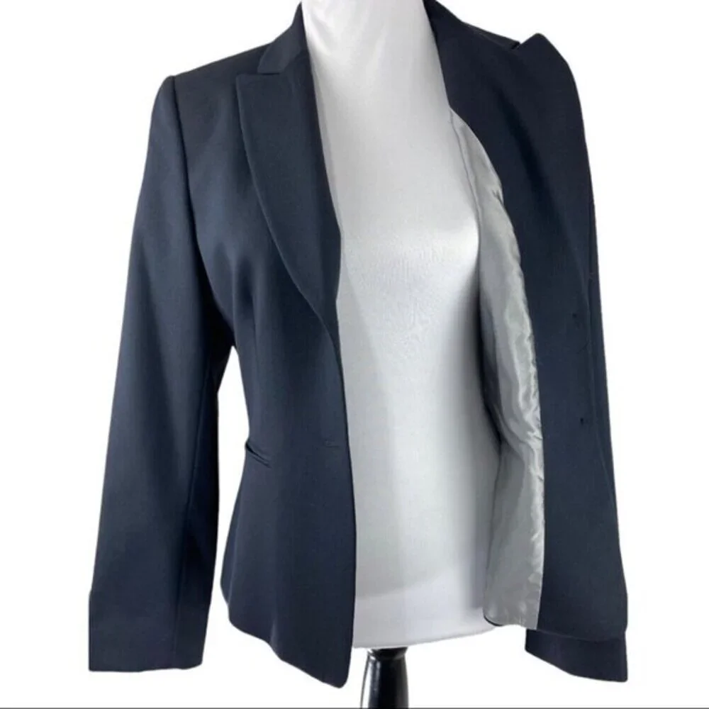 Tahari Arthur S Levine Women Navy Blue Pinstripe Two Button Blazer Jacket Size 8